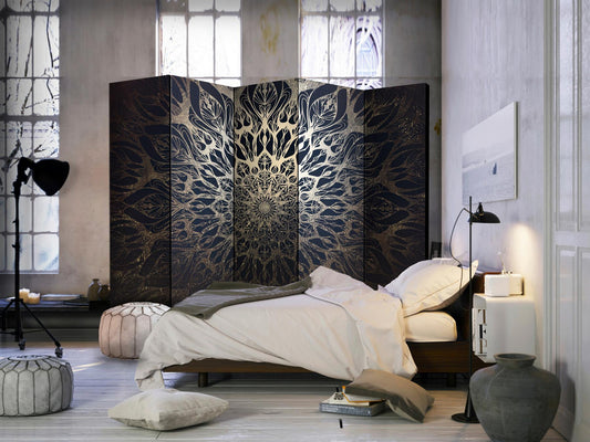 JEDNOSTRANNÝ PARAVÁN HDE-PARAVENT1089J - hnedá/tmavomodrá, Basics, drevo/textil (225/172/3cm) - artgeist