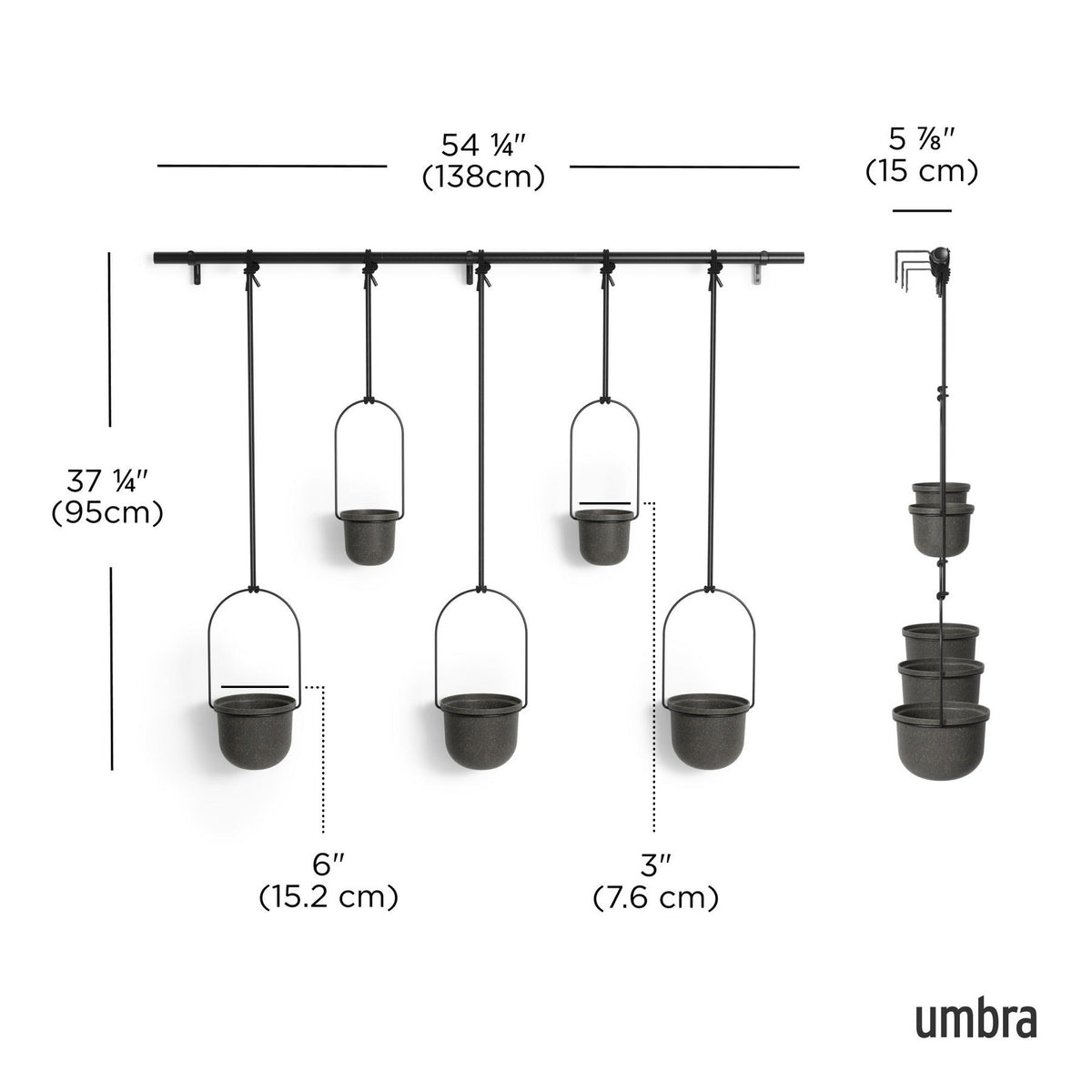 SADA NÁSTENNÝCH KVETINÁČOV TRIFLORA - čierna, Basics, kov/plast (18/94/137cm) - Umbra