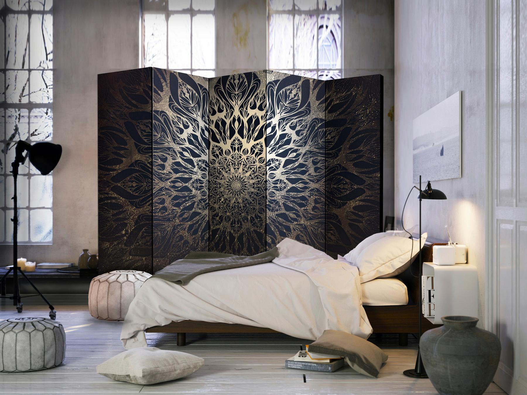 JEDNOSTRANNÝ PARAVÁN HDE-PARAVENT1089J - hnedá/tmavomodrá, Basics, drevo/textil (225/172/3cm) - artgeist