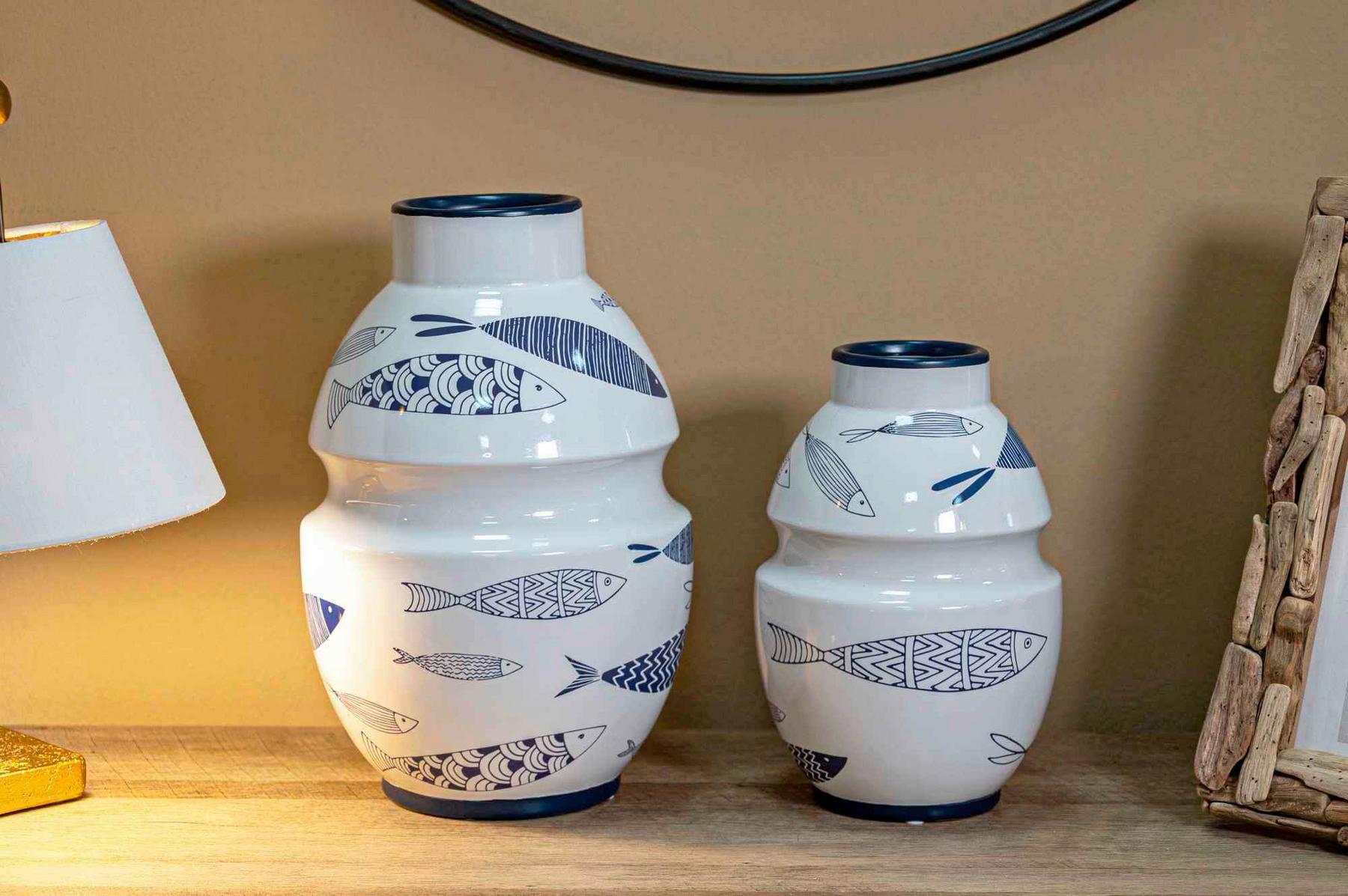 VÁZA VASE FISH - modrá/biela, Basics, keramika (15/24/15cm)