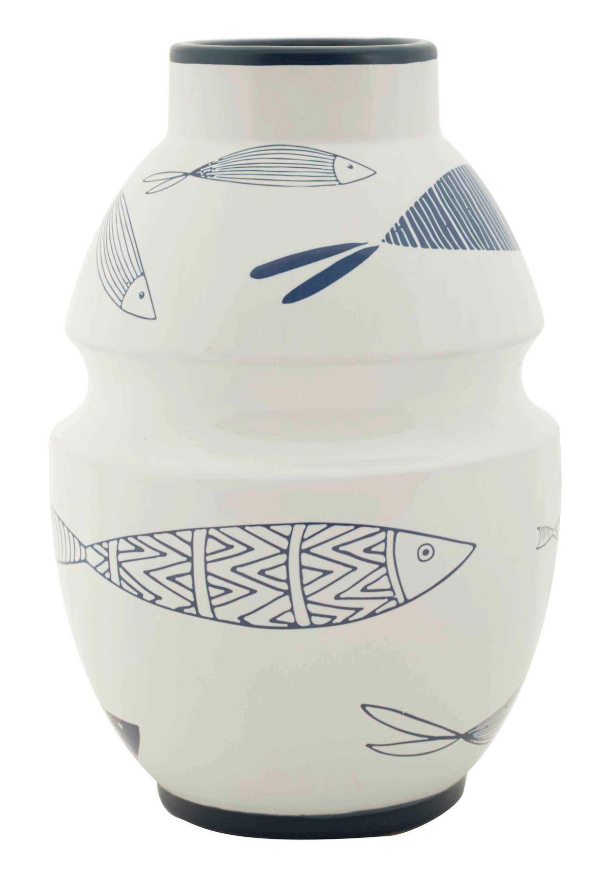 VÁZA VASE FISH - modrá/biela, Basics, keramika (15/24/15cm)