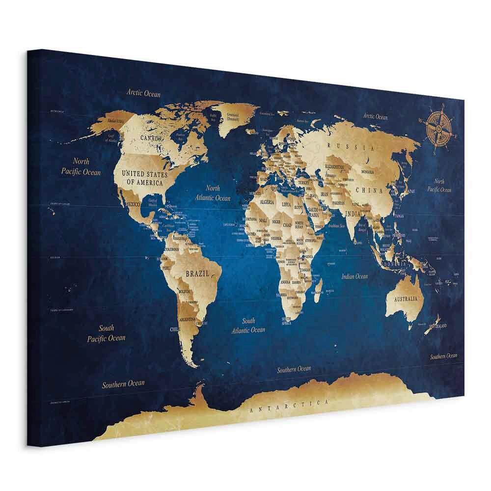 OBRAZ NA PLÁTNE WORLD MAP:THE DARK BLUE DEPTHS - modrá/béžová, Basics, kompozitné drevo/textil (60/40/1,2cm) - artgeist